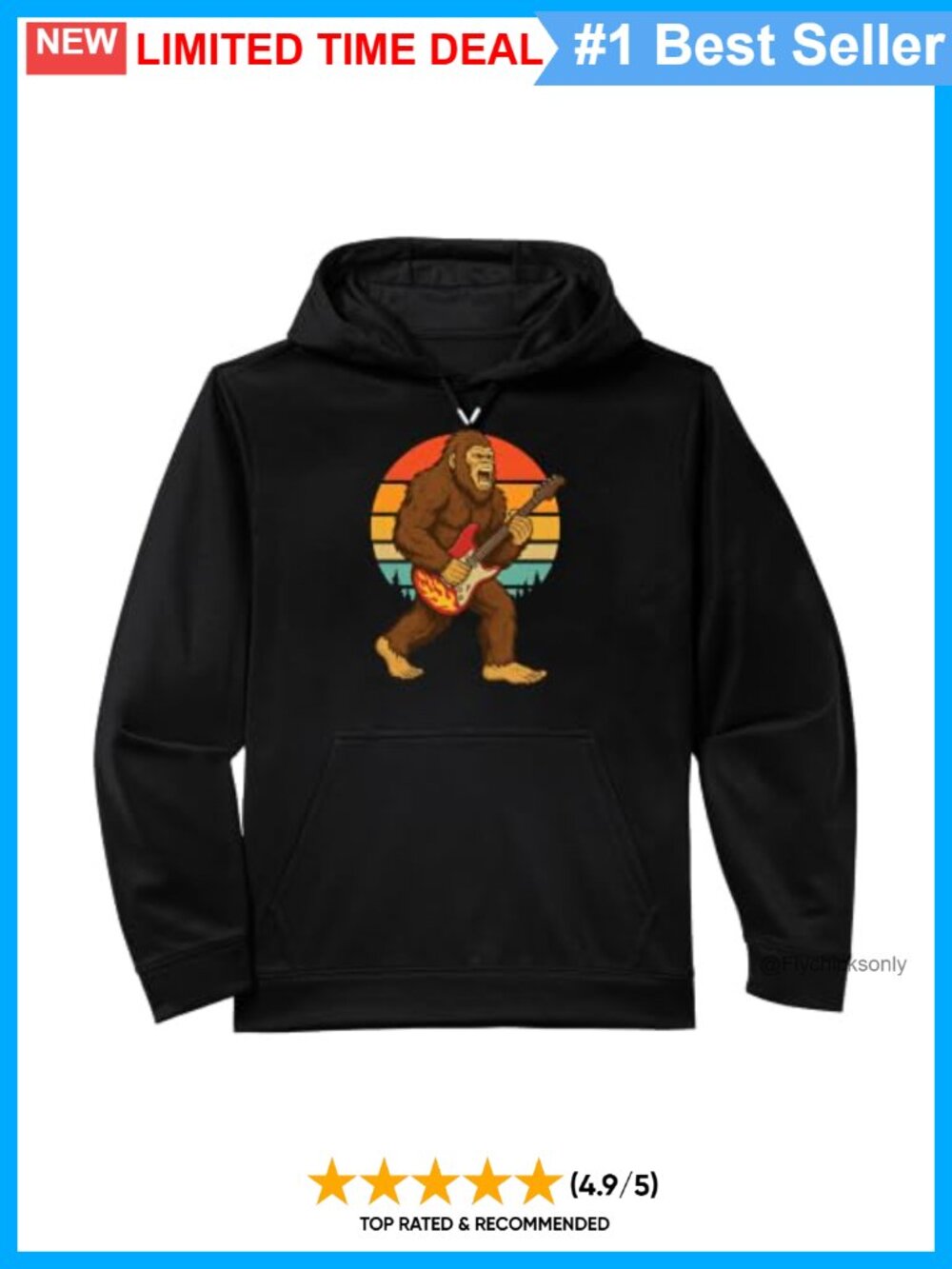 Bigfoot Electric Guitar Rock Graphic Hoodie Performance Pullover